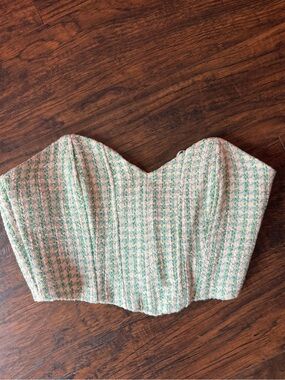 NWT Strapless Tweed Corset Top in Pastel Green & Blue